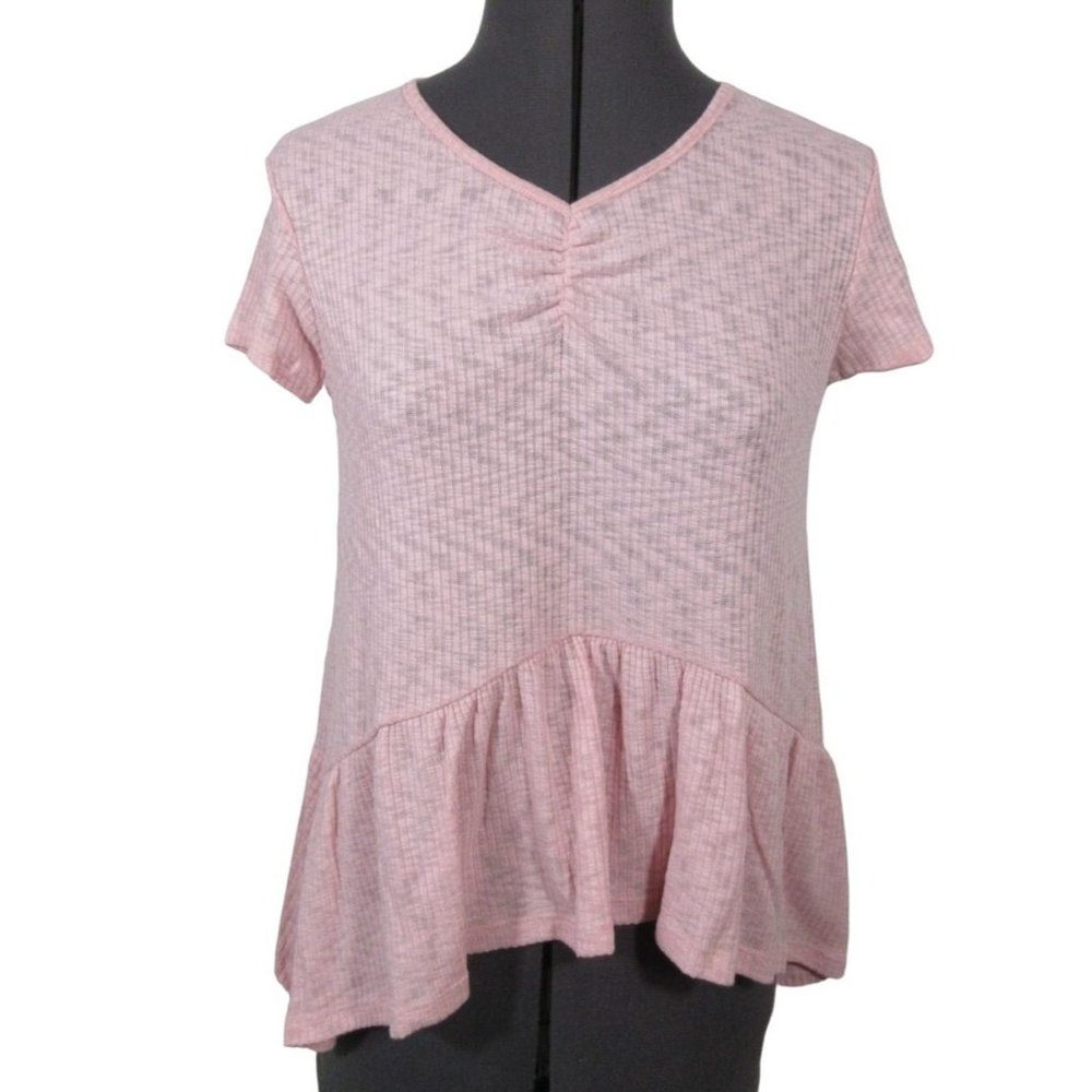 Good Luck Girl pink waffle cinched waterfall t-shirt‎
